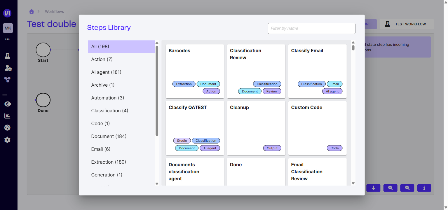 Étapes — catalogue des modules de Workflow